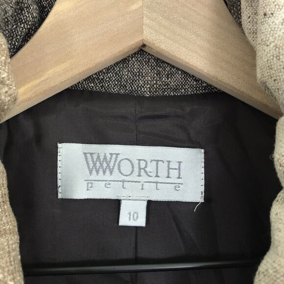 Worth Tweed Button Up Jacket Rolled Collar Brown Tan Plaid Womens 10 Petite 10P - Picture 8 of 8